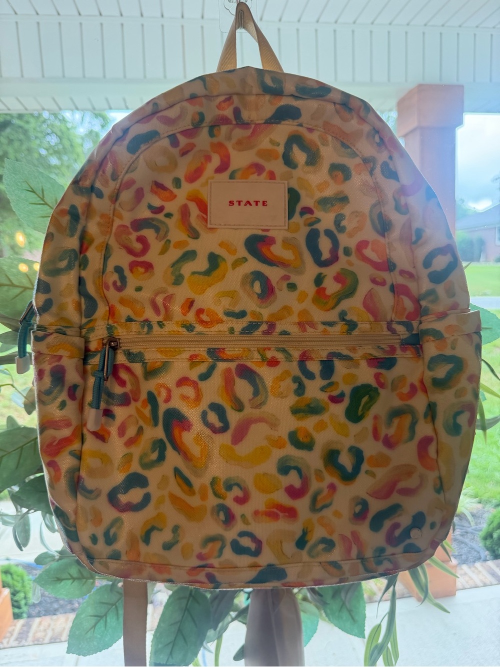 STATE Colorful Leopard Print Backpack in Cream with Multicolor Spots